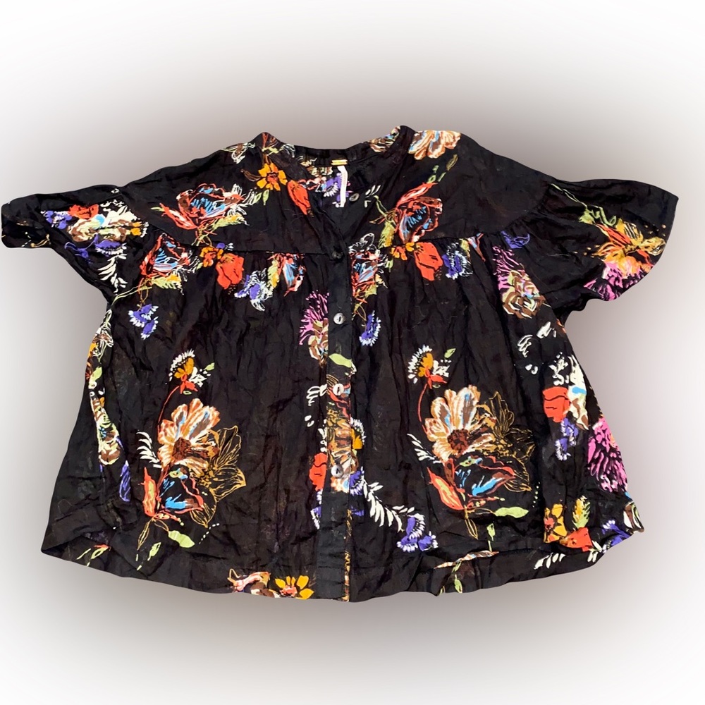 NWOT FREE PEOPLE BLACK BUTTON-DOWN CROPPED SHIRT // SIZE XS🌹